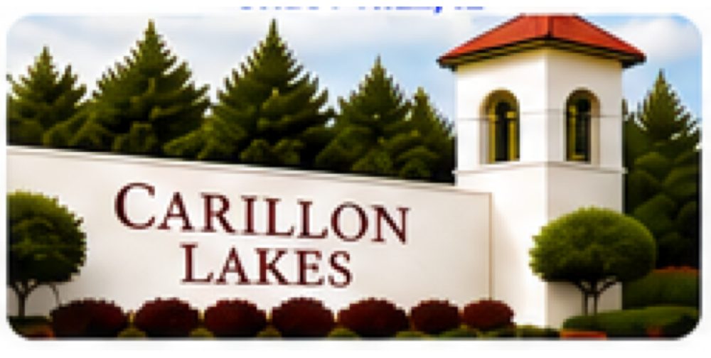 Entrance sign for the Carillon Lakes community