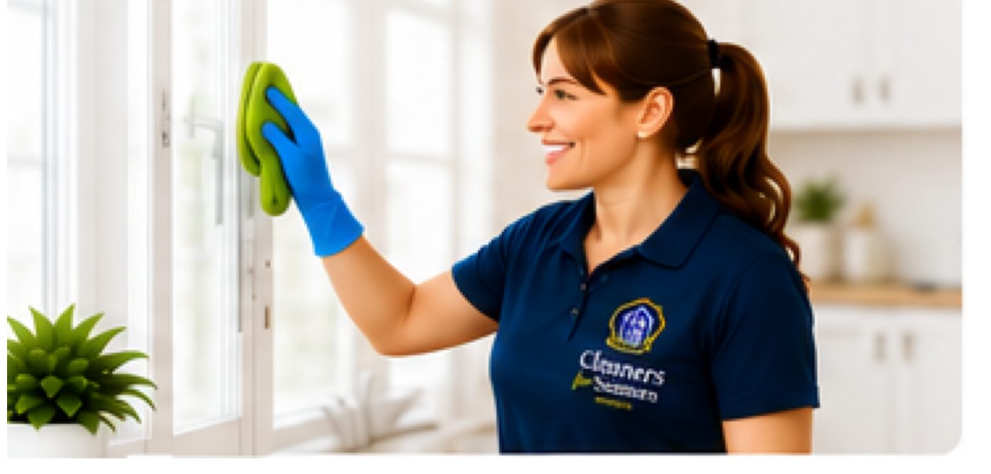 A Cleaners for Seniors team member cleaning a bright window